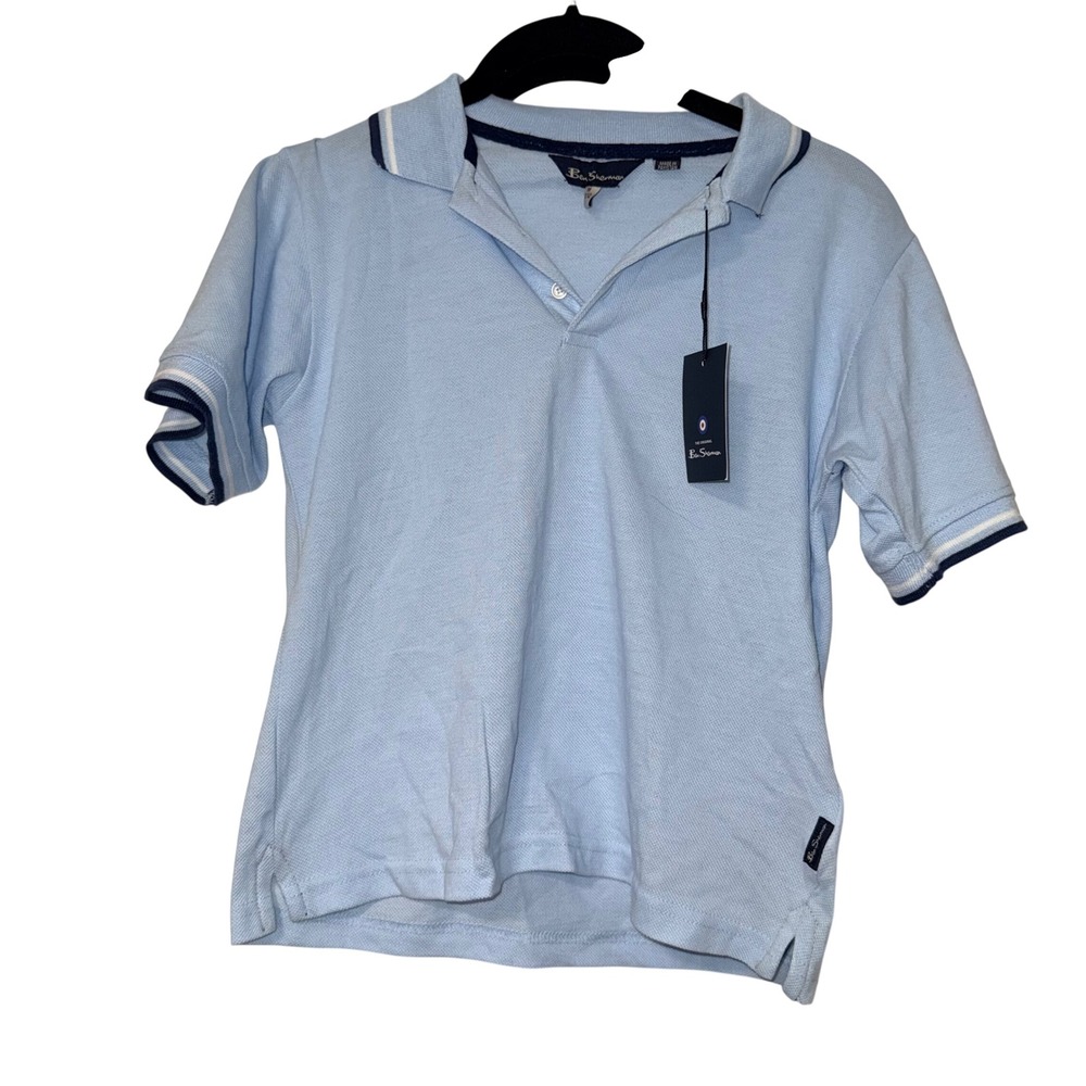 Ben Sherman Light Blue Tipped Pique Polo Shirt Boys Size M 10/12 NWT